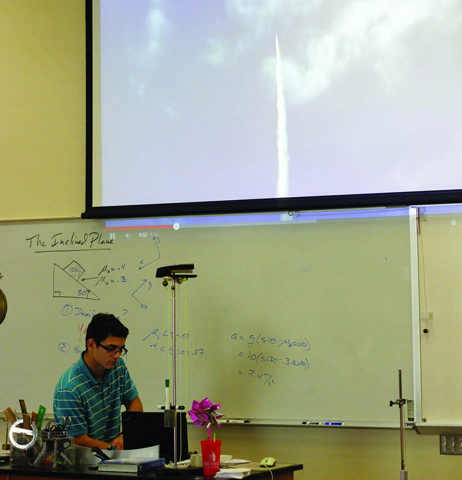 Photo by Matthew Montes 15 -- Cameron Kurtz 15 and the Rocket Club watch a video during a meeting on Oct. 27.