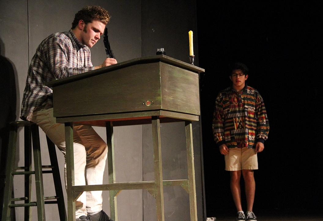 Photo by Cory Wyman ’16 - Jack Rose ’16 (left) and Erick Deyden ’17 (right) practice the first act of “A Christmas Carol” Nov. 10.