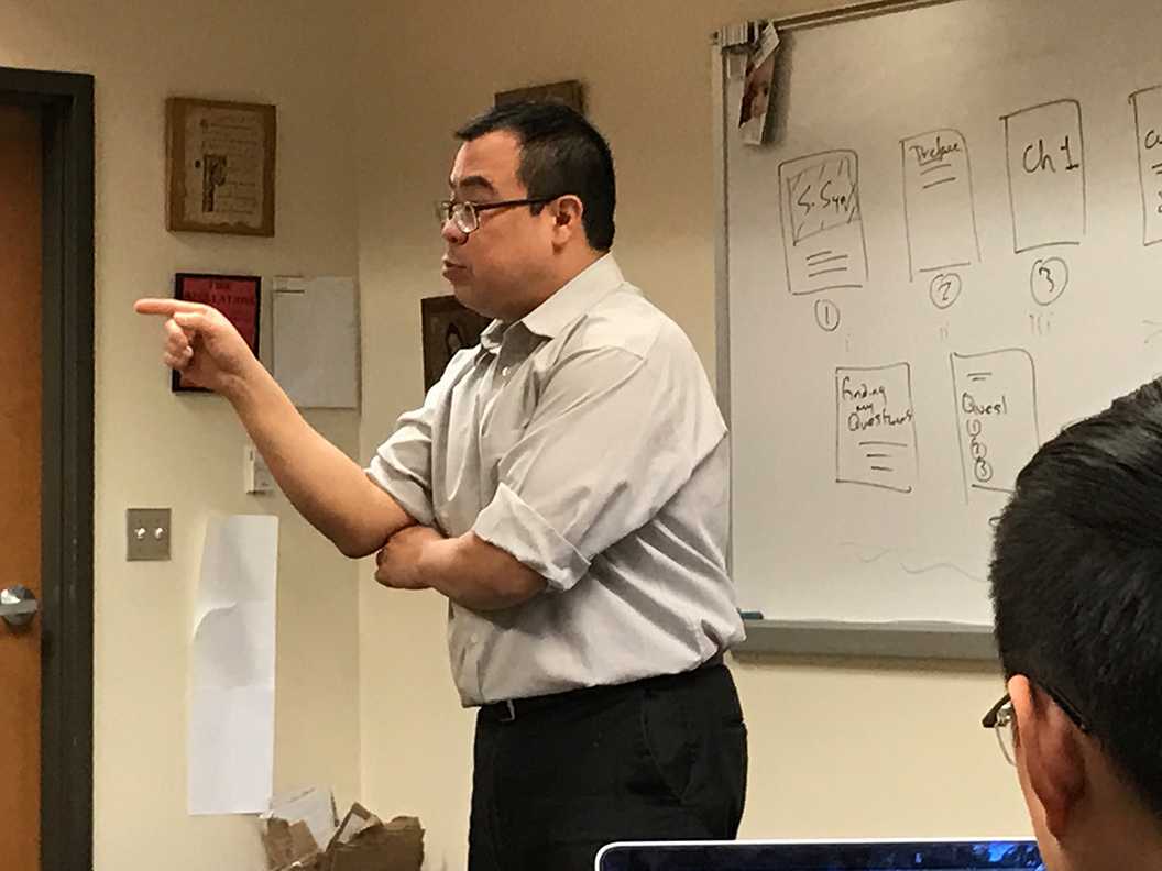 Photo by Ethan Winkler ’17 | Mr. Tom Mar proposes to his Philosophy class Feb. 8 that to acknowledge God is to acknowledge His existence. Philosophy teaches students to search for the truth and is vital to a whole education.