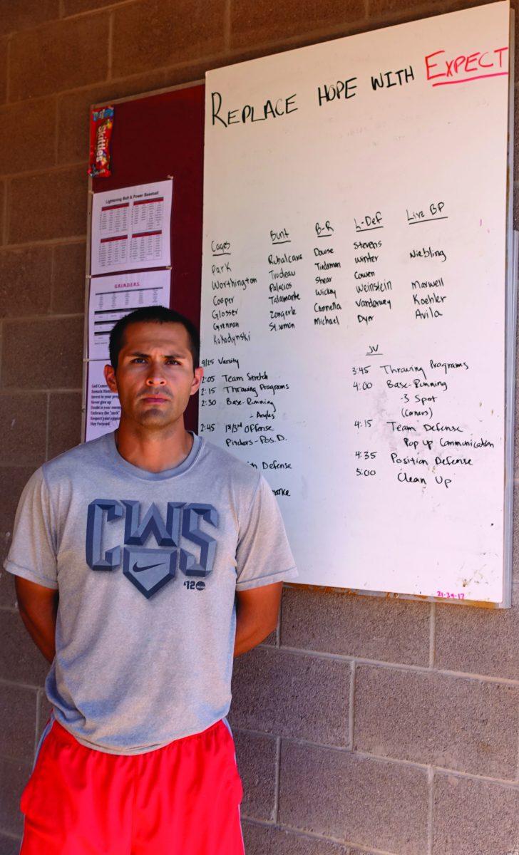 Photo by Hunter Franklin 19| Coach Josh Garcia stands in front his plans for practice. 