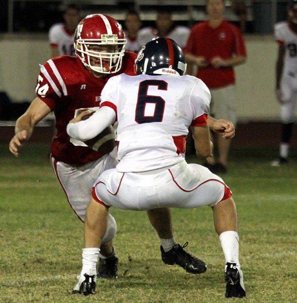Photo by Ben Jackson '11 - Charley Beck '11 sacks the Centennial High School quarterback in a 7-30 loss Thursday Sept. 16 at Phoenix College.