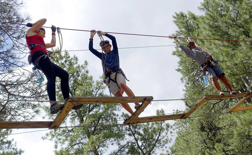 Photo courtesy of the Franklin family - Hunter Franklin ’19, middle, runs the Flagstaff Extreme ropes course with an instructor, left, and Matthew Brown ’20, right, close by Sunday, July 5, 2015, in Flagstaff, Ariz.