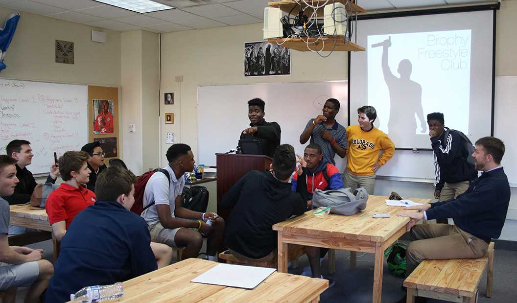 Photo by Bryce Owen ’17 | The freestyle rap club discusses the state of the clubduring the Summit March 6. The club hosts rap battles in a tournament style for students to emulate their favorite rap artists.
