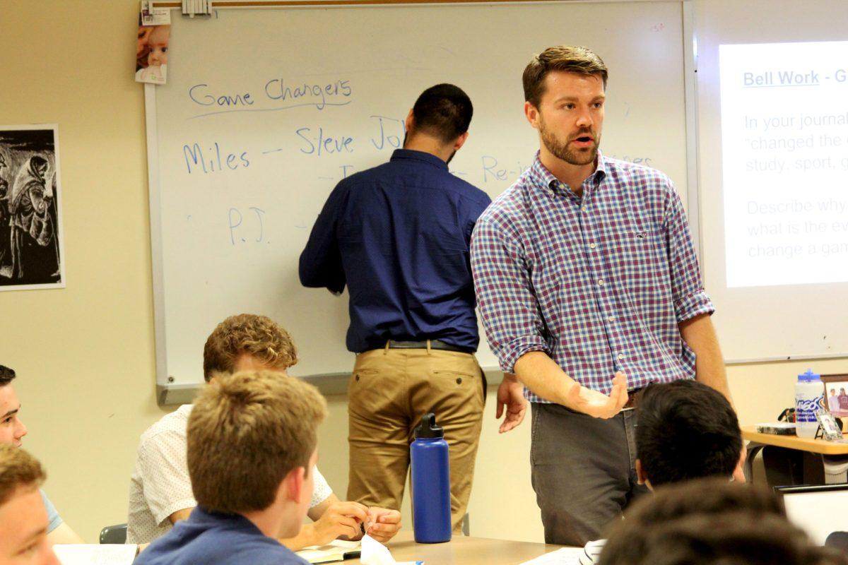 Mr. Quentin Orem stresses importance of personal faith in his Honors Ignatian Encounter course. Photo by Edwin Perez-Morales 18