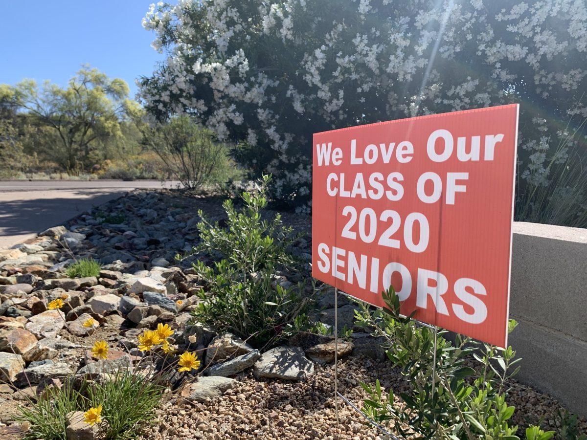 One of Prebil’s signs sits in a senior’s yard. Photo by Harrison Cohen ’20.