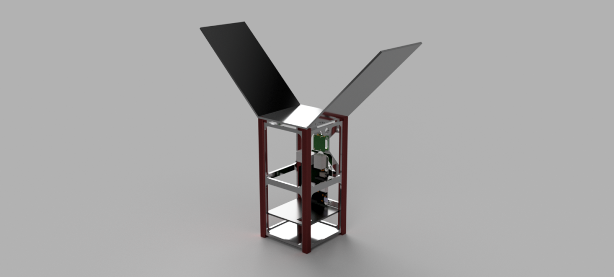 A 3D rendered model of the CubeSat that Brophys CubeSat team has been constructing, courtesy of Leo Ma.