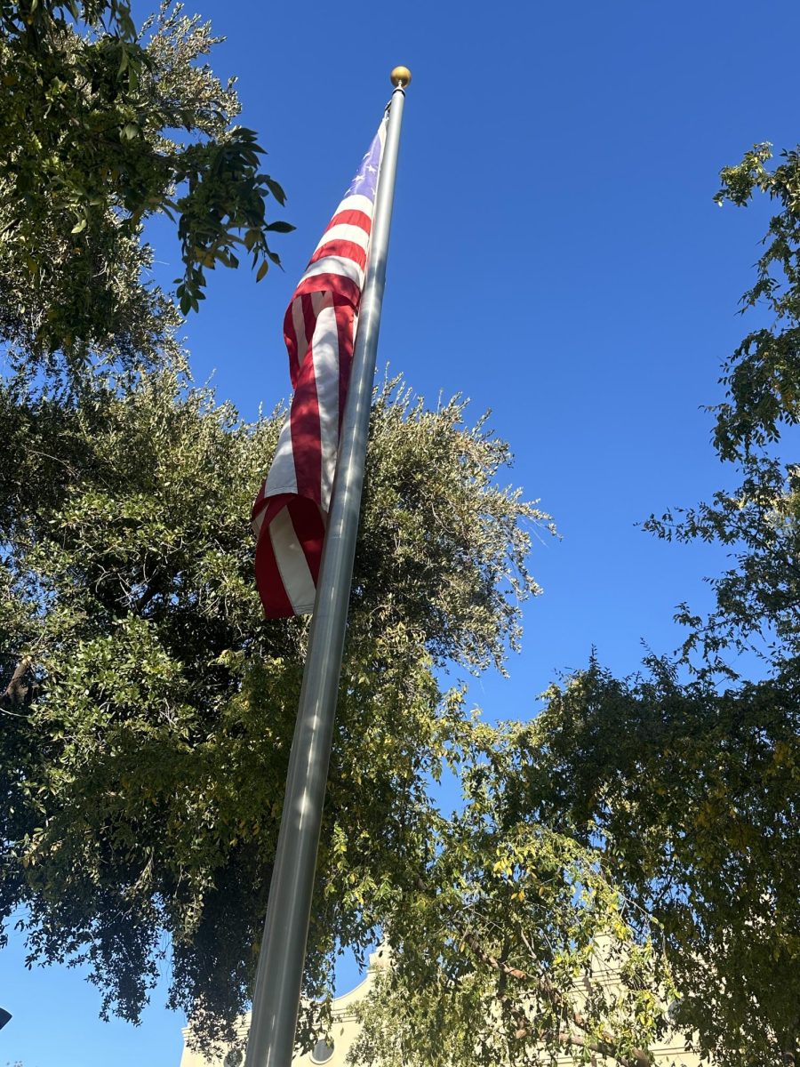 United States flag waves in the mall.